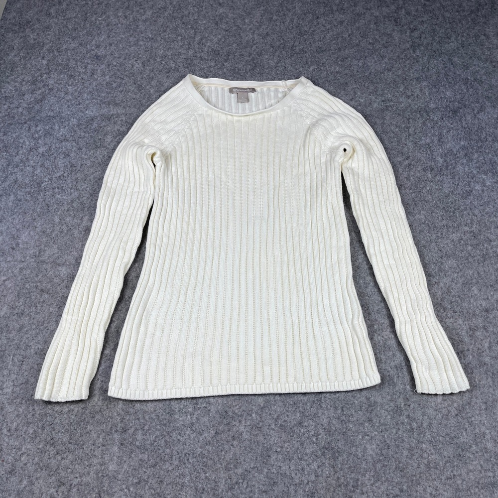 Banana Republic Womens Ribbed Sweater Cream White Gold Button Cuff Large